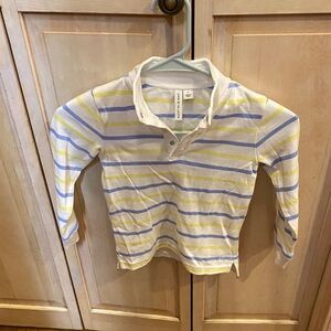 Janie and Jack Striped Long-Sleeve Polo in White, Light Blue & Yellow